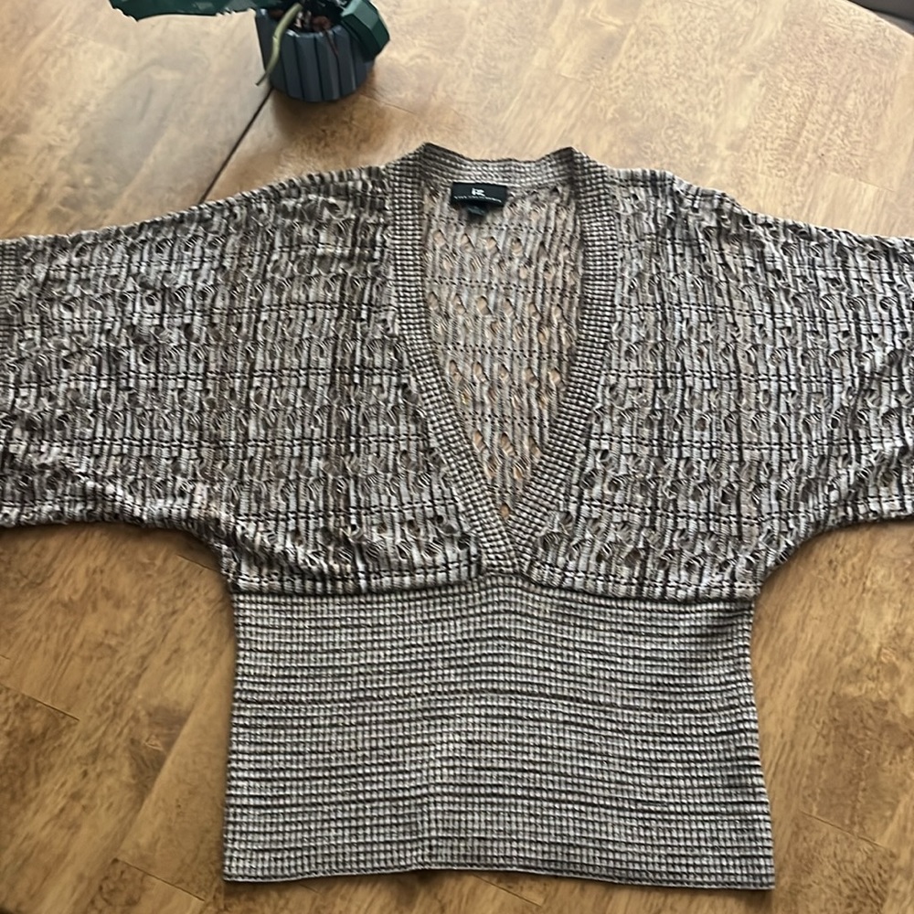 IZ Byer Gold sparkly, tan, black dolman sleeve crochet evening sweater XL